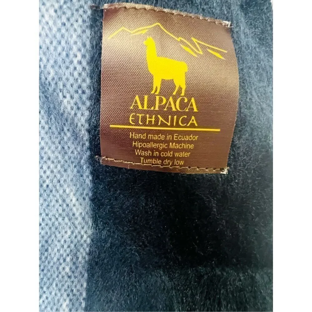 Alpaca Ethnica Blue Black White Plaid Scarf